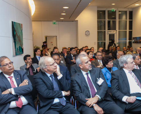 NICCT New Year Reception 2015 - Speakers - Rabin Baldewsing (Alderman The Hague), H.E. Mr. A. Stoelinga (Embassy of The Netherlands to India), H.E. Mr. R. N. Prasad (Embassy of India to Netherlands), Mr. M. van Straalen (Chairman MKB Nederland)